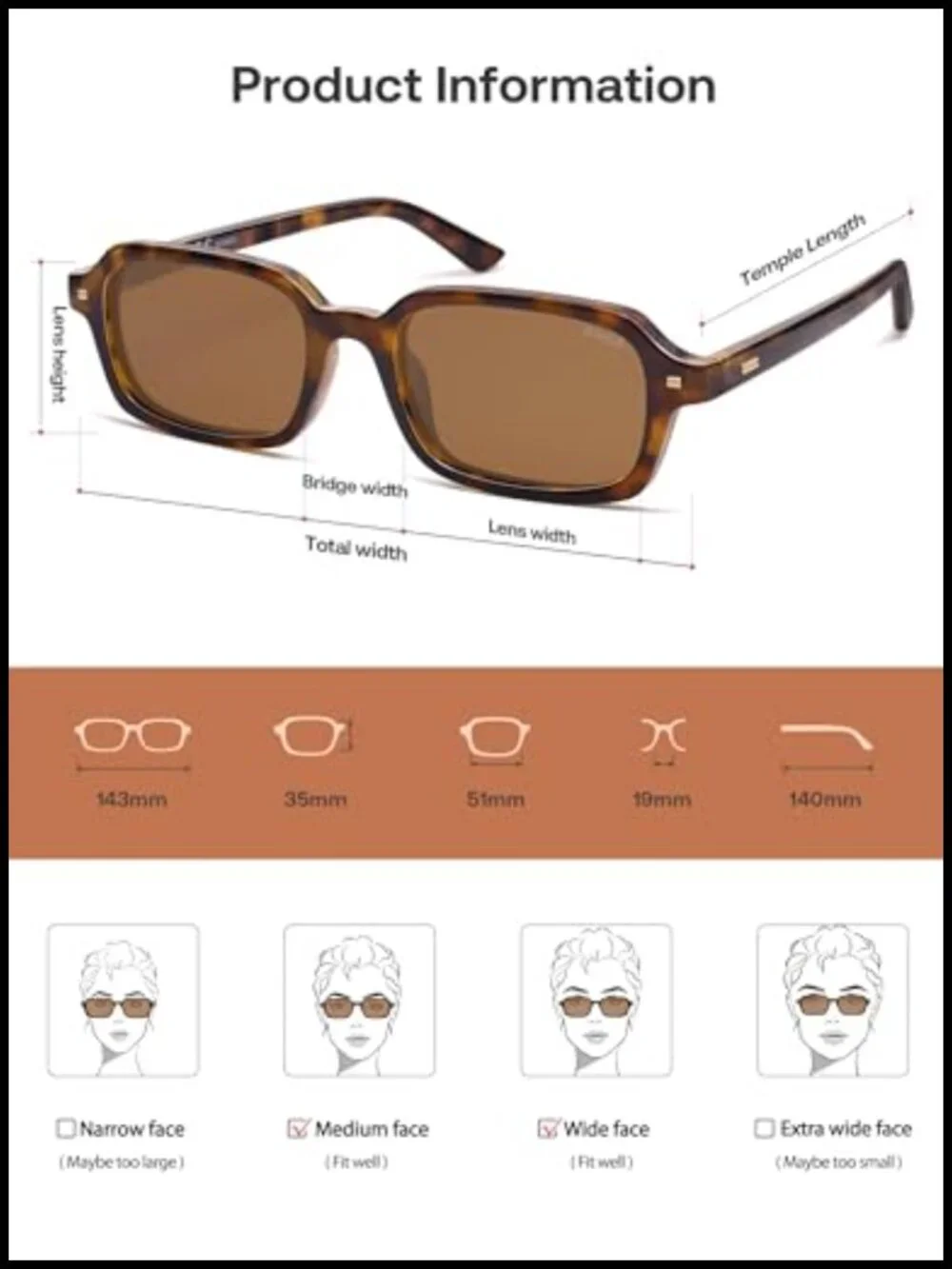 Rectangular Polarized Sunglasses with UV400 TAC Lenses